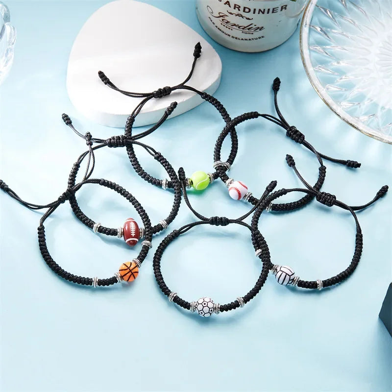 Leisure Ball Games Beads Rope Bracelet Unisex Handmade Braided Adjustable Knot 6 Styles Sports Braslet Outdoor Couple Hand Joias
