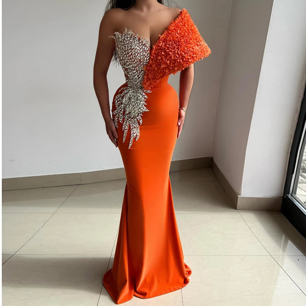Customized A-line Evening Dresses Floor-length Off The Shoulder Sleeveless Prom Gown Fashion Crystal Flowers Draped Party Gown