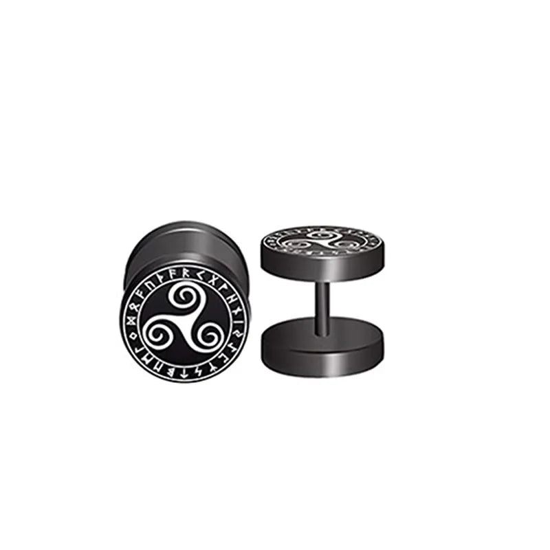 1Pair 18G Viking Rune Round Stud Earrings for Men Women, 316L Stainless Steel Cartilage Tragus Helix Earring Piercing Jewelry