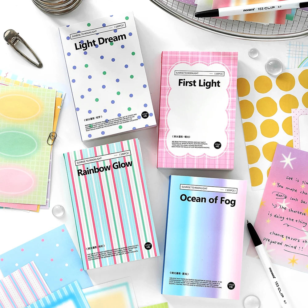 100sheets Ins Simple Color Lines Message Memo Notebook DIY Handmade Scrapbooking Material School Office Supplies