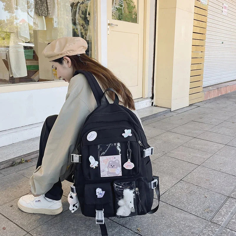 Popular Pink Purple Color Girls High School Student Backpack Bags Without any accessory version