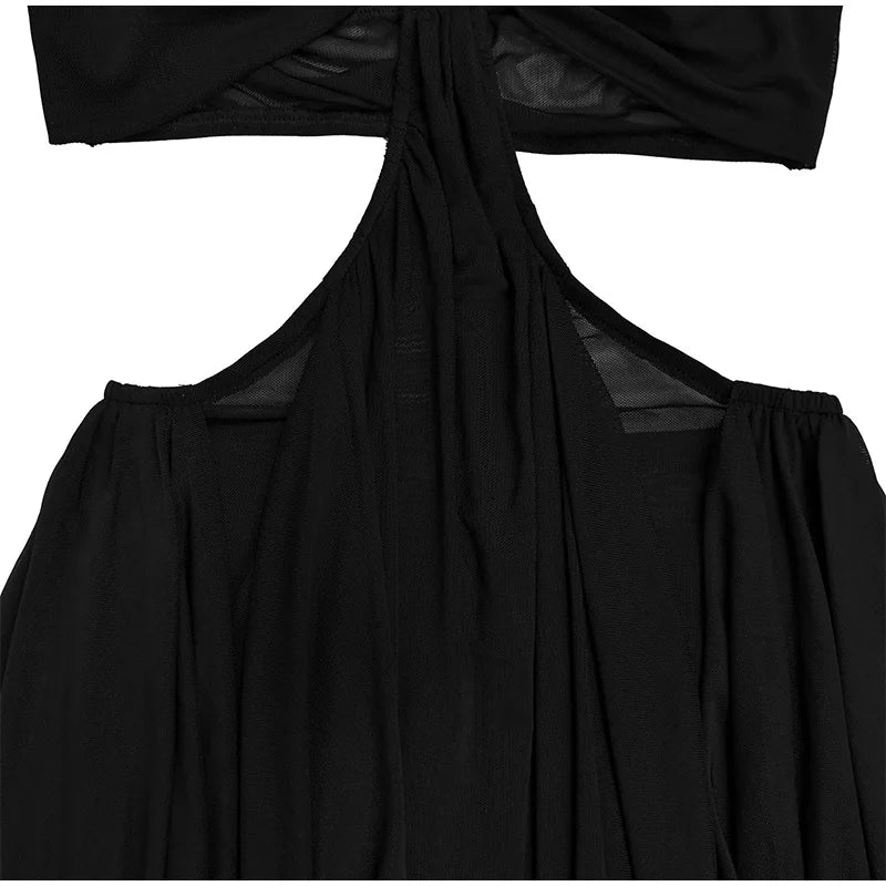 Sexy Beach Long Dress Women Hollow Out Backless Fold A Line Vestidos Female 2025 Summer Fashion Chic Solid High Waist Dresses