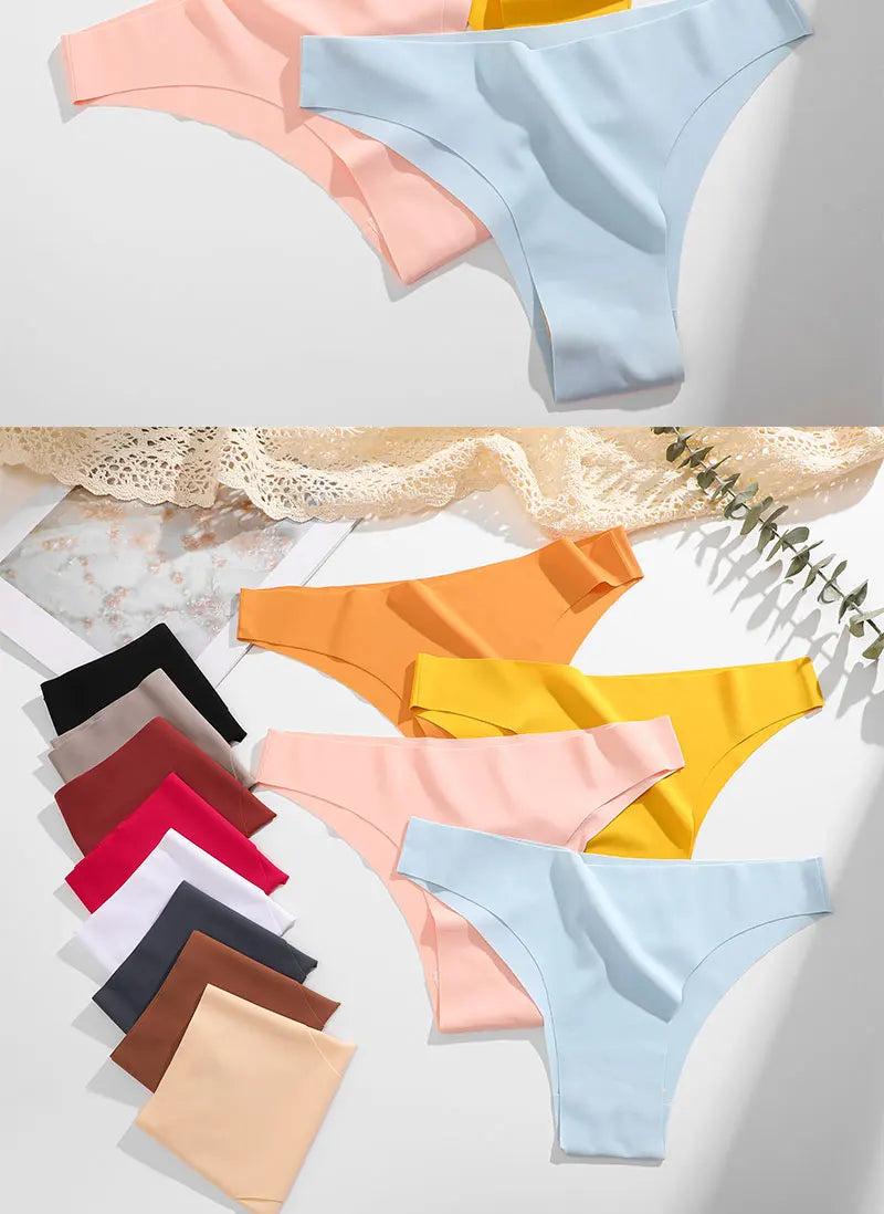 3Pcs/Set Ice Silk Seamless Underwear For Women Low Waisted Brazilian Pants Breathable High Elasticity Lingerie Intimates Panties