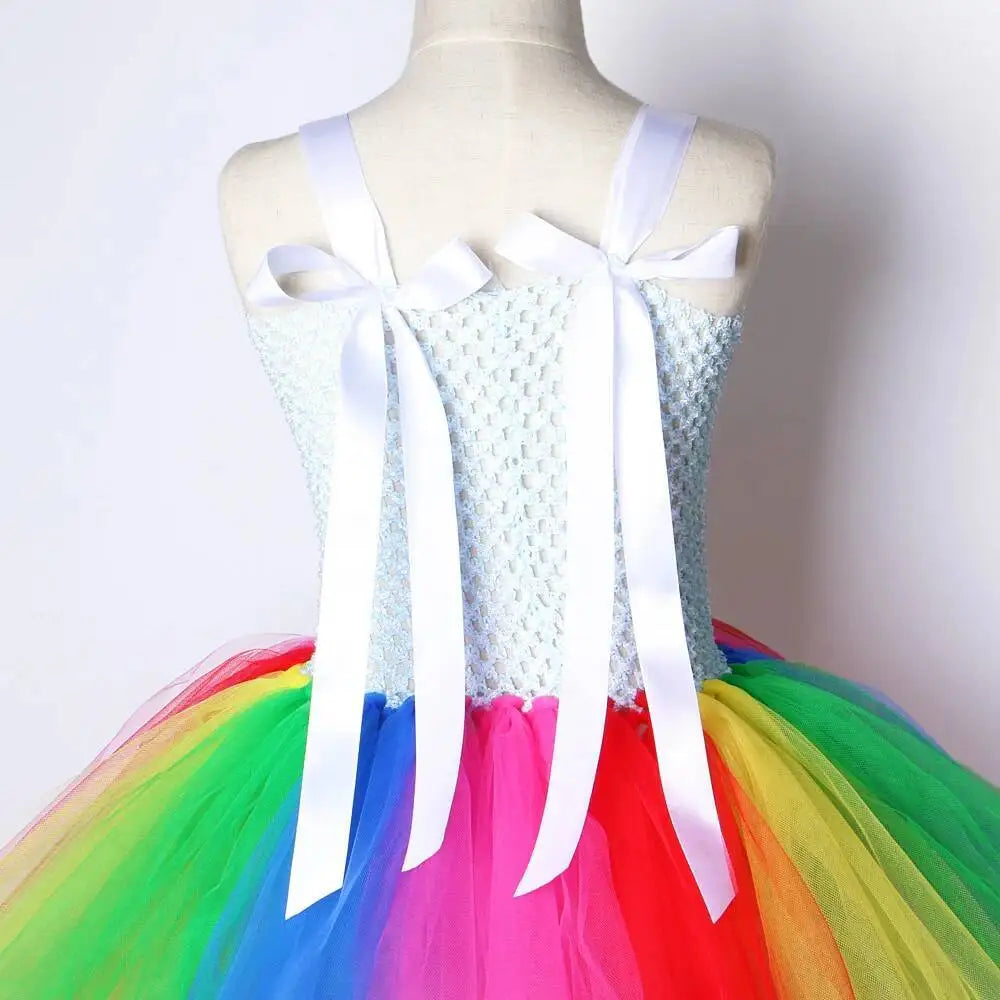 Rainbow Tutu Dress for Girls Princess Costume Kids Birthday Party Outfit Halloween Christmas Fancy Dress Outfit for 1-12 Years