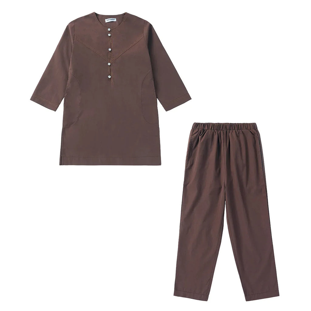 Muslim Children Robe 2 Pieces Set Kids Boy Round Neck Long Sleeve Printed Dress Shirt Abaya Kaftan Jubba Thobe Islamic Clothing