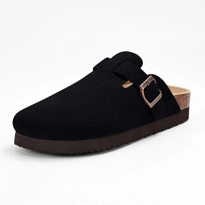 Comwarm Buckle Clogs For Women Men New Genuine Suede Clogs with Arch Support Soft Cork Footbed Mules Fashion Thick Beach Sandals