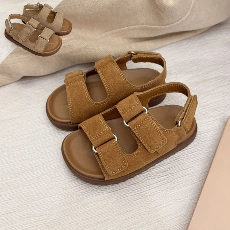 Fashion Boys Girls Sandal 2025 Summer New Fashion Simple Solid Color Children's Suede Outdoors Non-slip Open Toe Beach Sandals