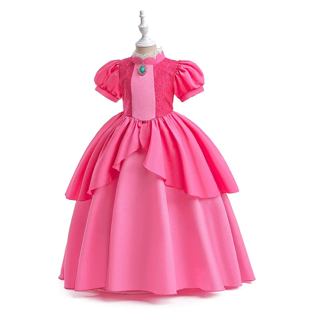 Rose Peach Costume Kids Girl Cosplay Fancy Carnival Birthday Party Role Play Princess Dress with Lace Children Halloween Outfit