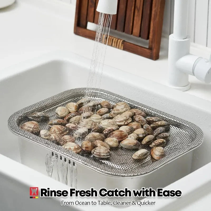 10L Portable Stainless Steel Washing-up Bowl Large Multipurpose Dish Tub Vegetable Washing Basin Kitchen Sink Organizer