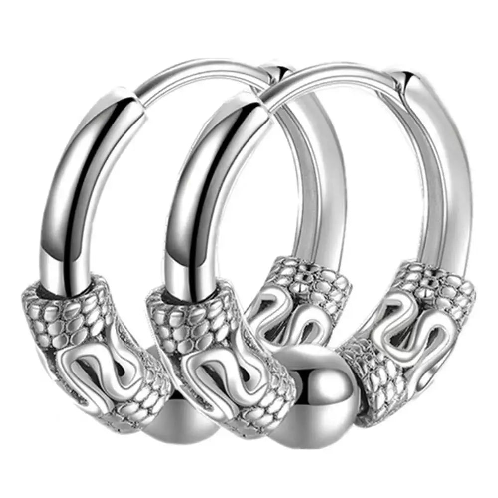 1pair Punk Stainless Steel Viking Earrings Round Circle Totem Hoop Earrings For Men Women Huggie Hip Hop 12mm 14mm 16mm