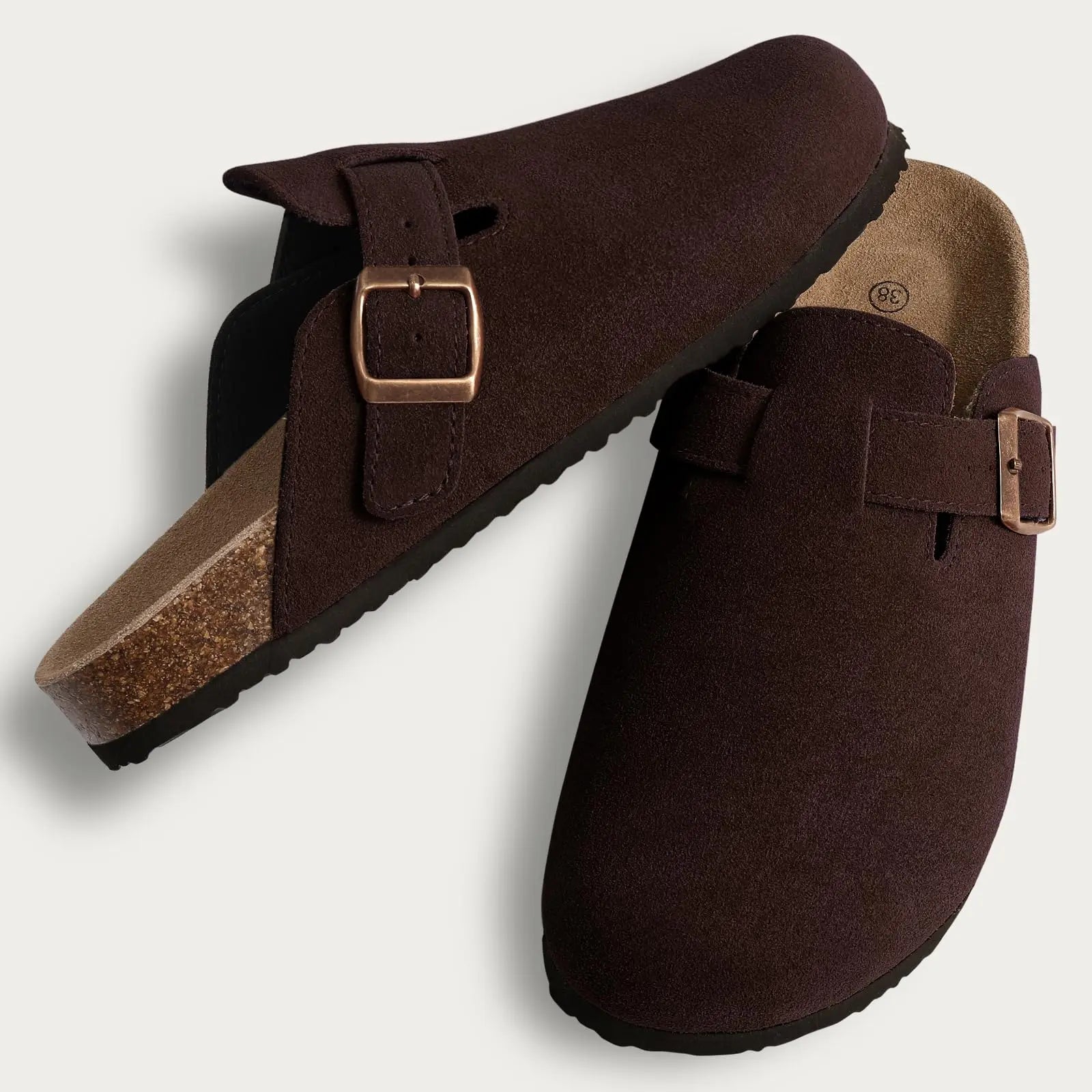 Comwarm Buckle Clogs For Women Men New Genuine Suede Clogs with Arch Support Soft Cork Footbed Mules Fashion Thick Beach Sandals