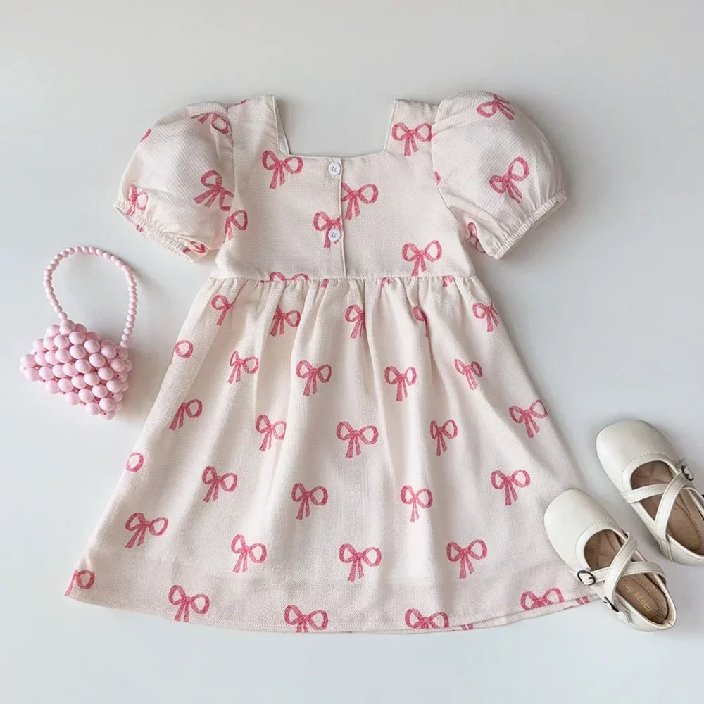 Flower Girl Dresses Summer Casual Children's Clothing for 3-7 Years Old Wearing Short Sleeved Square Neck Cute kids Clothes