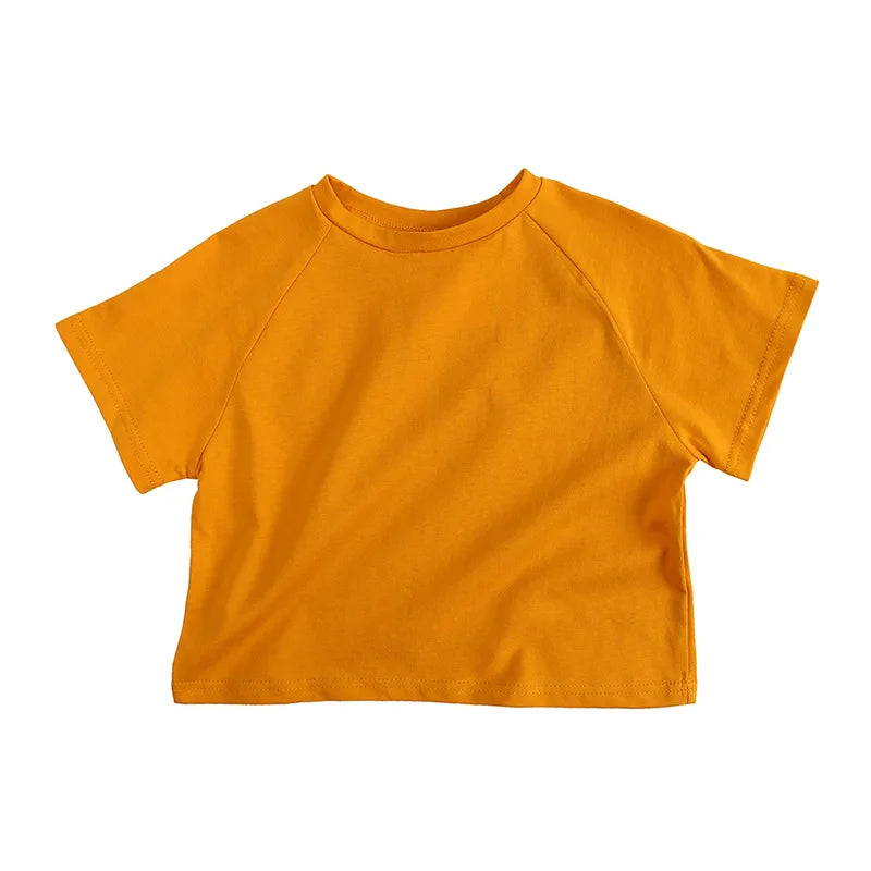 Summer T-shirt Simple Versatile Soft Tshirt Short Sleeve Tops Boys Children Cotton Tees Candy Color Loose Comfortable Clothes