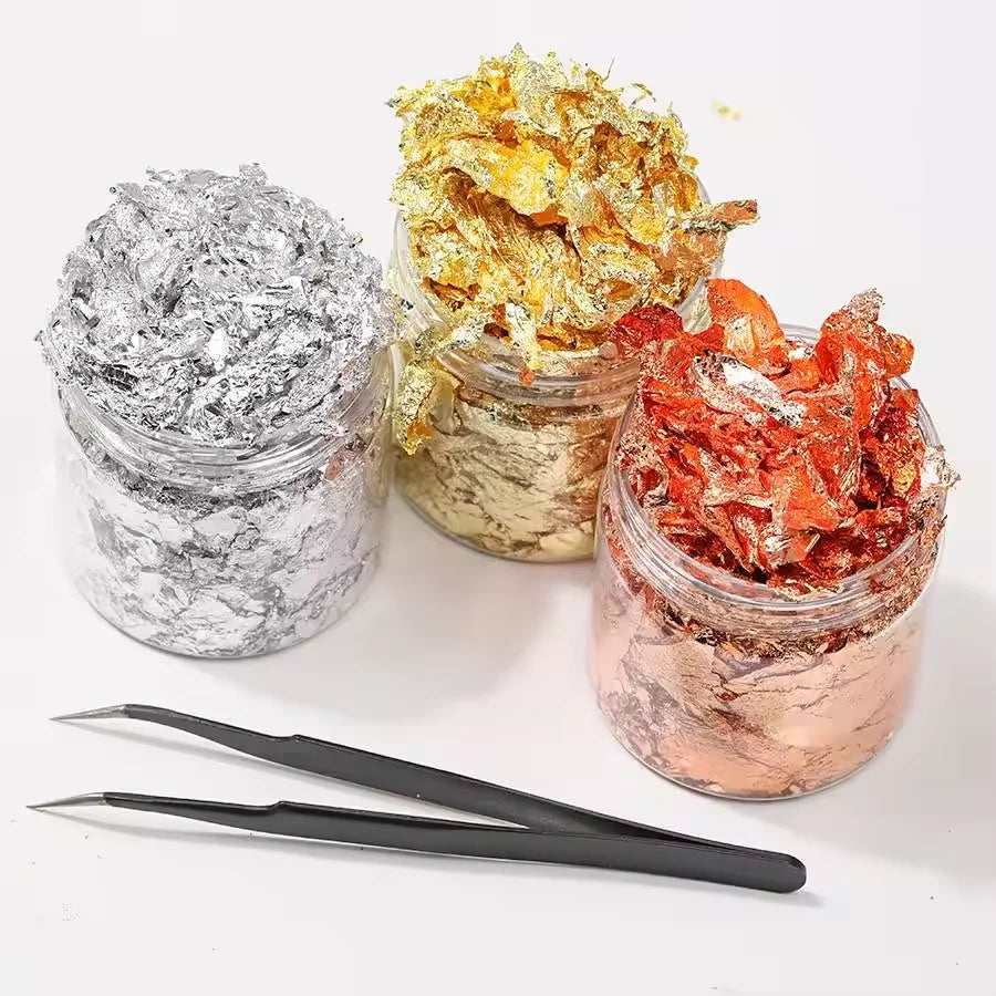 Metallic Foil Flakes Golden Silvery Foil Decorative Paper Resin Mold Fillings Resin Jewelry Making For Nail Art, Painting, Craf