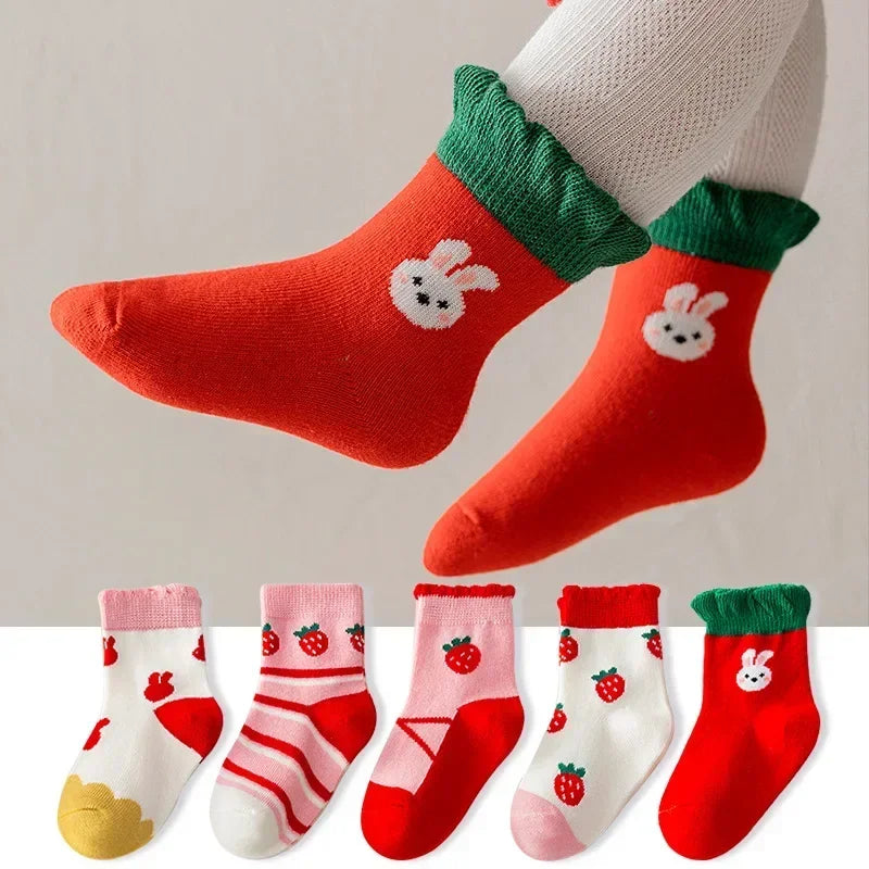 5 Pairs Kids Boys Socks Tennis Children Sport School Students Socks Spring Autumn Soft Cotton Toddler Mid Tube Girls Sports Sock
