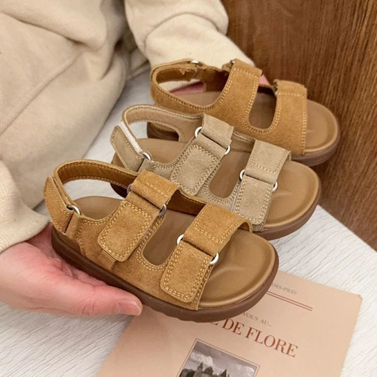 Fashion Boys Girls Sandal 2025 Summer New Fashion Simple Solid Color Children's Suede Outdoors Non-slip Open Toe Beach Sandals