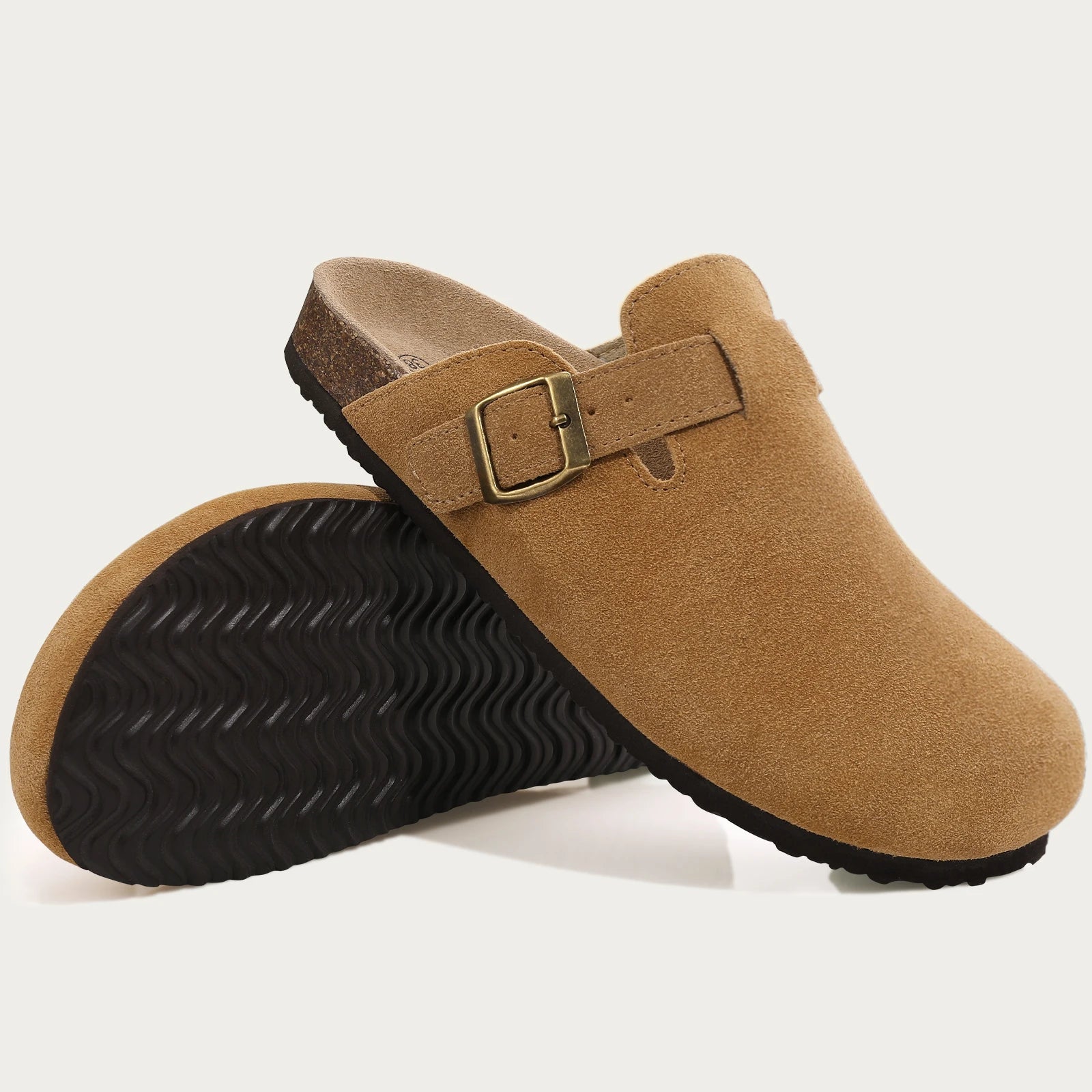 Comwarm Buckle Clogs For Women Men New Genuine Suede Clogs with Arch Support Soft Cork Footbed Mules Fashion Thick Beach Sandals