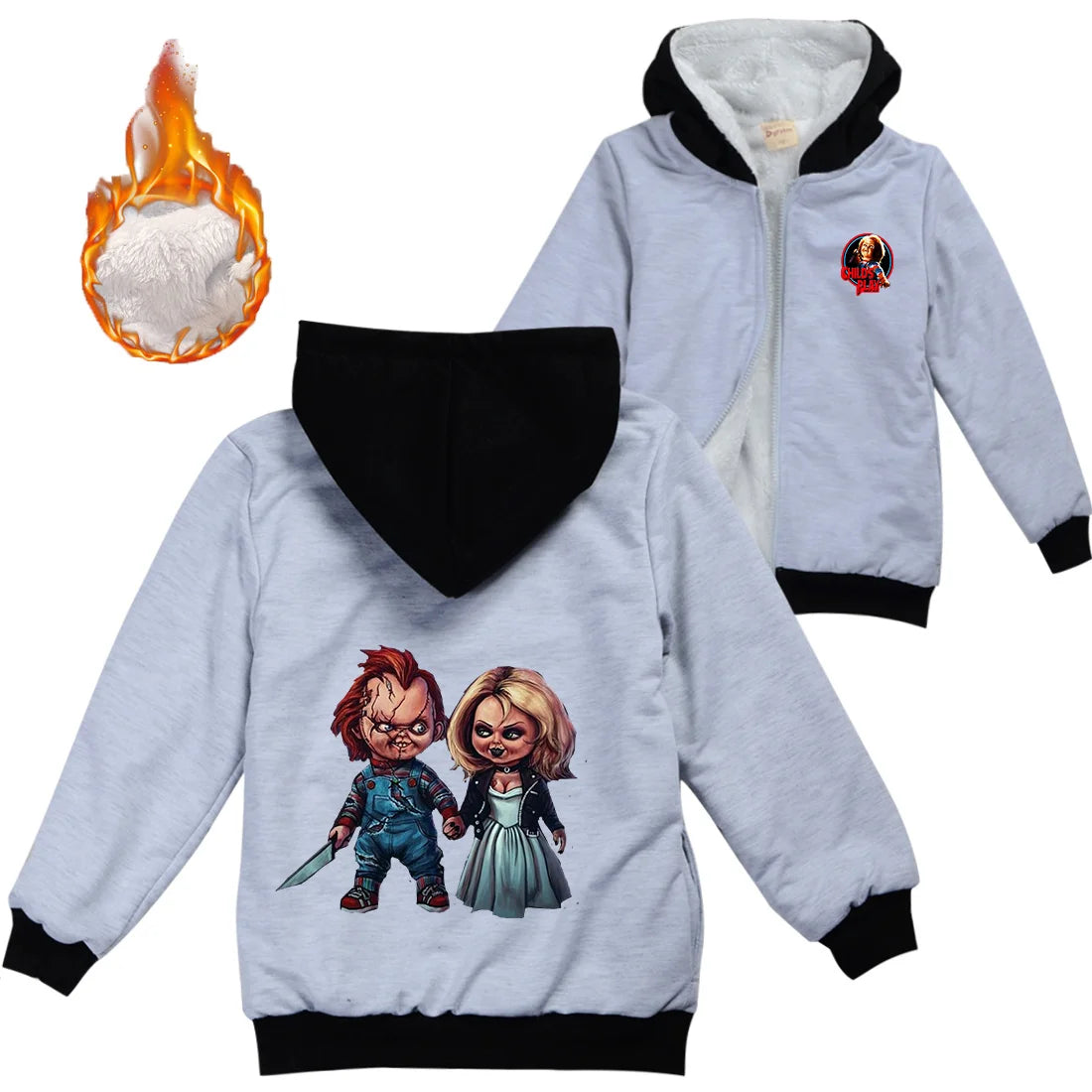 Child's Play Chucky Warm Winter Jacket For Boys Girls with Zipper Children Coat Thicken Hooded Sweater Kids Outerwear