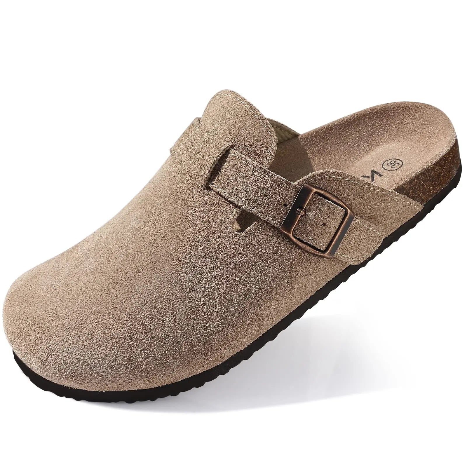 Comwarm Buckle Clogs For Women Men New Genuine Suede Clogs with Arch Support Soft Cork Footbed Mules Fashion Thick Beach Sandals