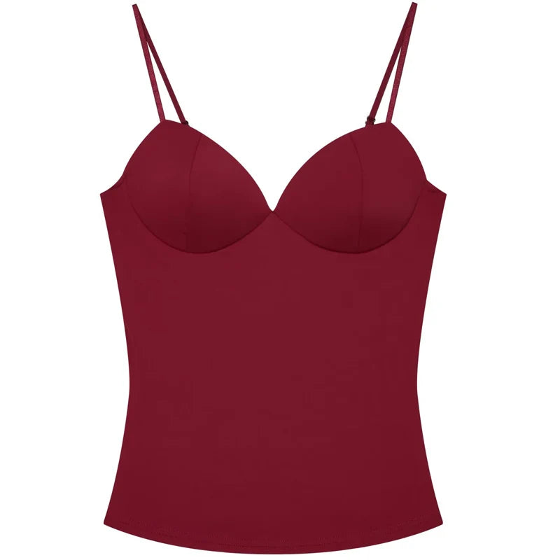 HXAO Sexy Women Corset Slip Top Summer Burgundy Tanks & Camis Elegant Sleeveless Backless Cup Top Spandex Nylon Bustier Camisole