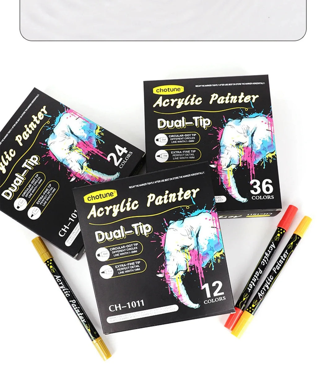 12/24/36 Color Double-ended Gouache Acrylic Marker Waterproof Pigment DIY Graffiti Marker Office and School Supplies