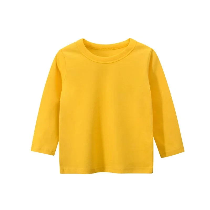 Autumn Spring Cotton Children T-shirt  Boys Girls Tees Long Sleeve White Shirt Kids Tops Baby Clothes Solid Black Blue Yellow