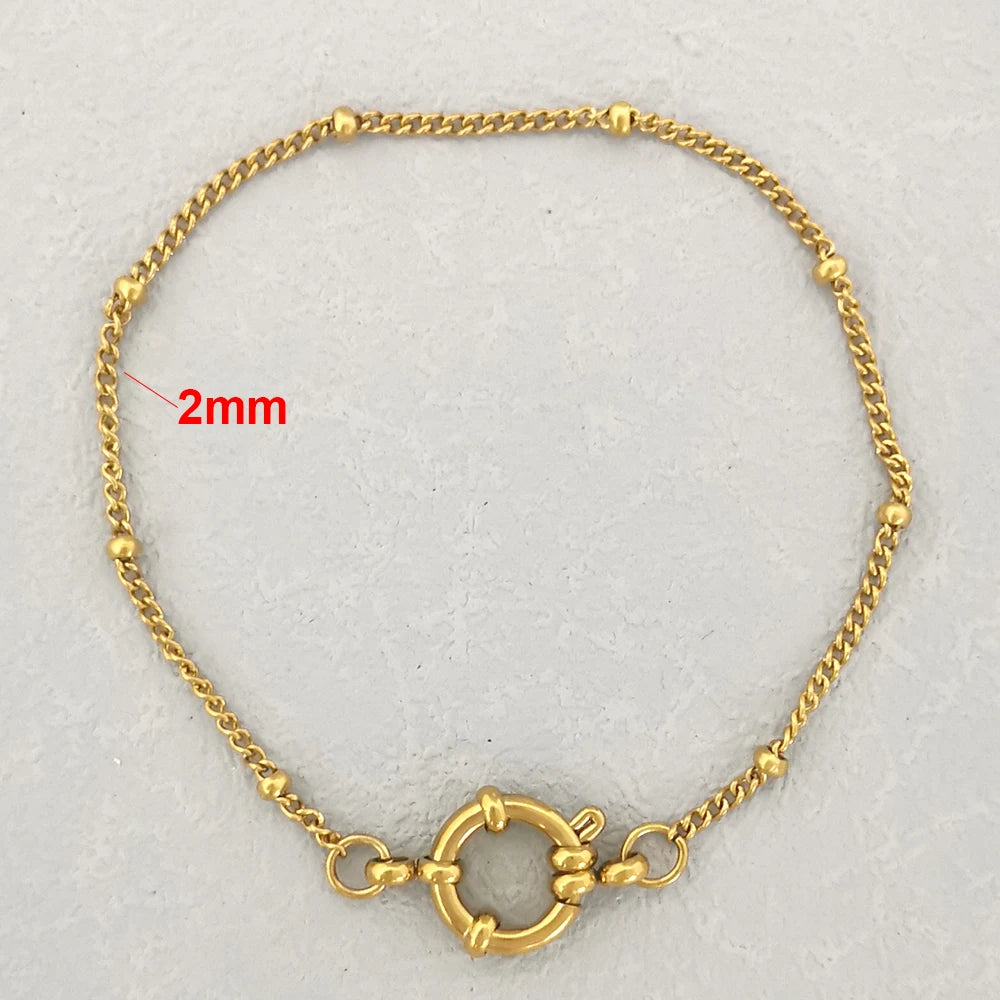 QMHJE Stainless Steel Bracelet Women Men Anchor Clasp Beads Chain Sailor Wheel Geometric Link Basic DIY Gold Silver Color Punk