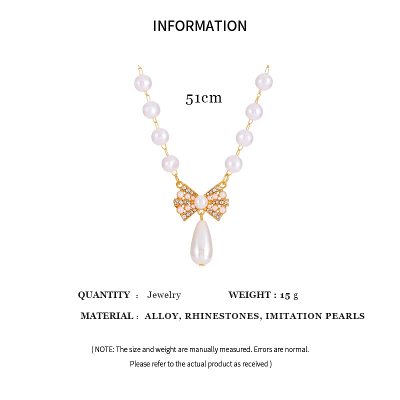 Pearl Rhinestone Bow Necklace for Women Fashion Light Luxury Niche Collarbone Chain Necklaces New Personality Jewelry Party K0