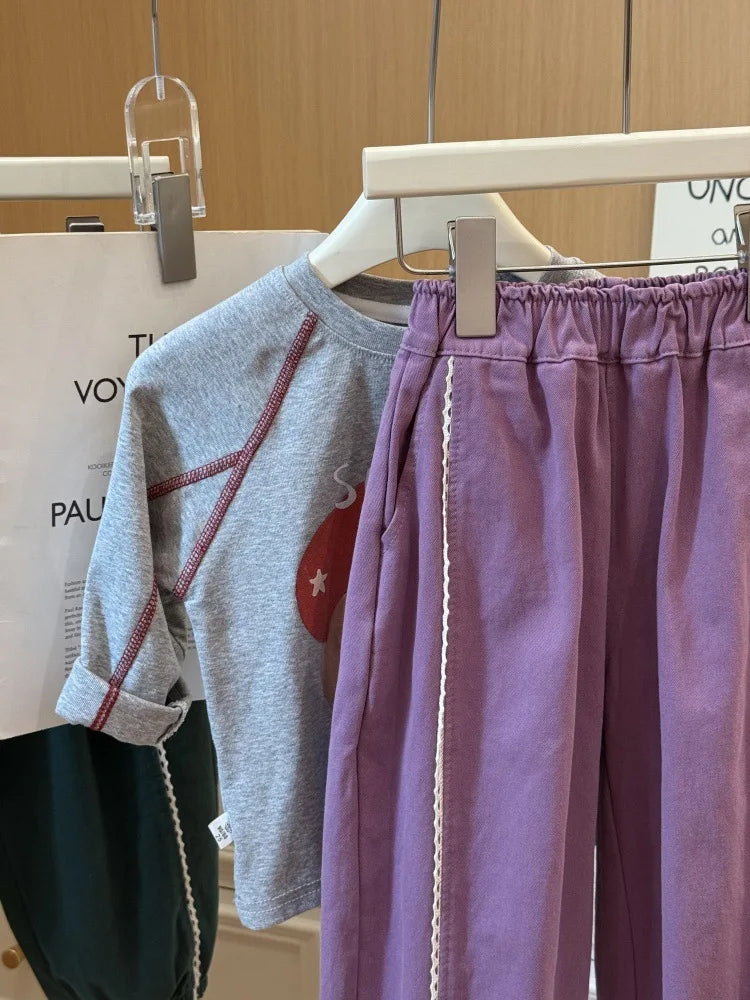 Girls Warm Pant 2026 Spring Autumn and Winter New Korean Children Girls Elegant Lace Loose Casual Tight Pants