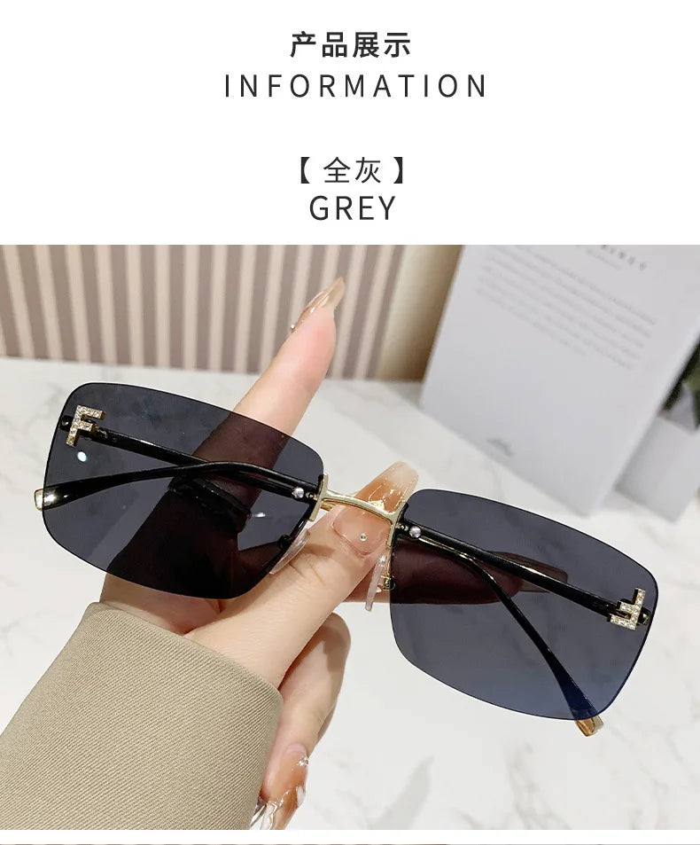Ruiao rimless sunglasses UV400 fashion square metal glasses for women luxury brand designer diamond y2k small face sun glasses