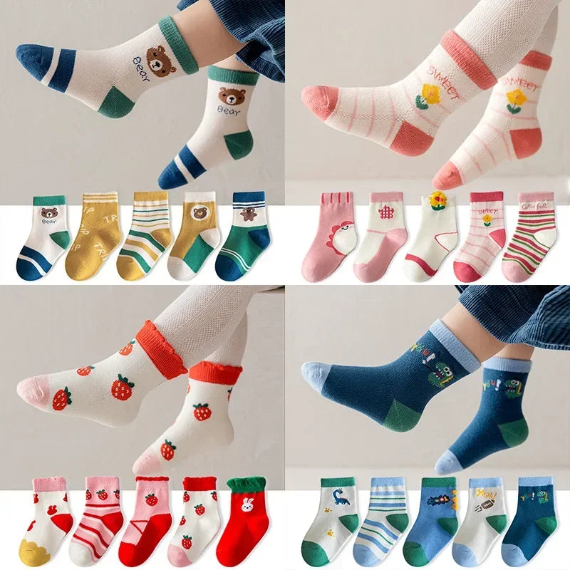 5 Pairs Kids Boys Socks Tennis Children Sport School Students Socks Spring Autumn Soft Cotton Toddler Mid Tube Girls Sports Sock