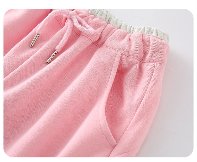 New Autumn Girls Sports Drawstring Pants Pink Grey Color Kids Sporty Trousers Trackpants Children Cotton Knitted Sweatpants