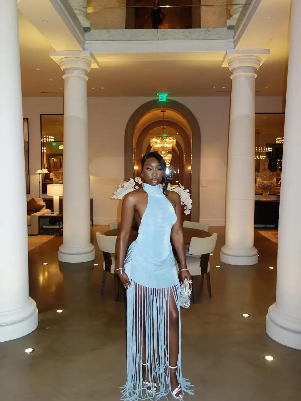Women Elegant Tassel Halter Long Dress Off-shoulder Backless Waist Cinching Slim Dresses 2026 New Spring Evening Party Vestidos