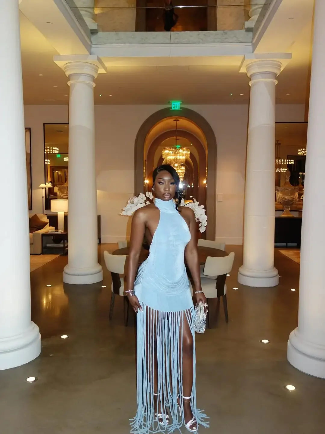 Women Elegant Tassel Halter Long Dress Off-shoulder Backless Waist Cinching Slim Dresses 2026 New Spring Evening Party Vestidos