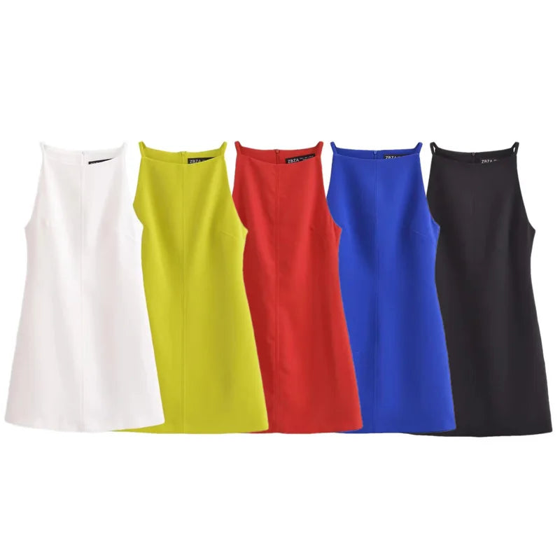 HXAO Women's Dress Summer 2025 Red Blue Black White Yellow Dress Off Shoulder Sleeveless Slip Dresses Vestidos Holiday Dress 066