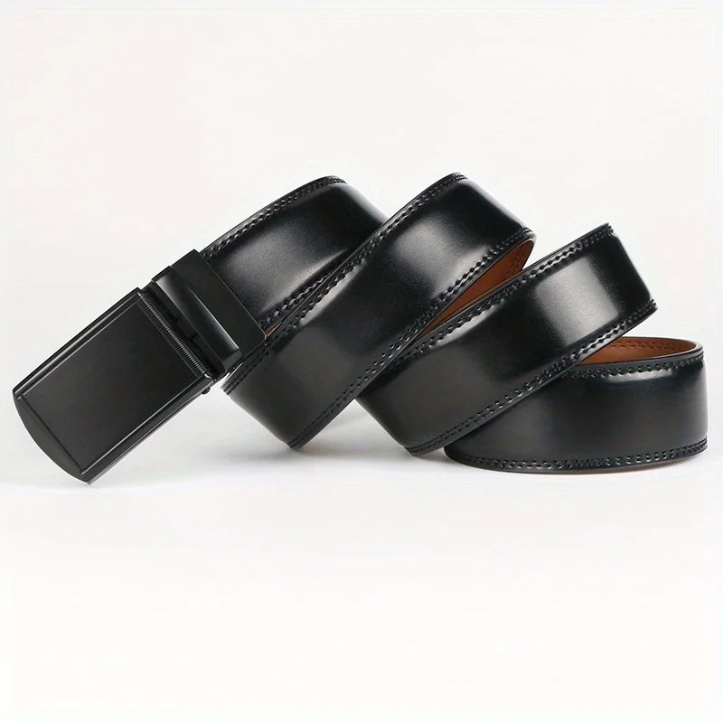 Original Genuine Leather Cowhide Belt for Men - Adjustable Automatic Buckle Versatile Casual Business Style Durable Alloy Buckle