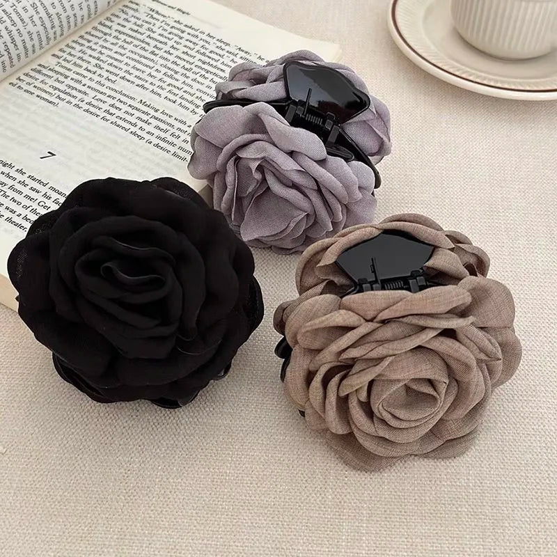 French Fabric Rose Flower Hair Claw Clips For Women Girls Hair Clip Barrette Hairpins Hair Clamps Headwear Hair Accessories Gift