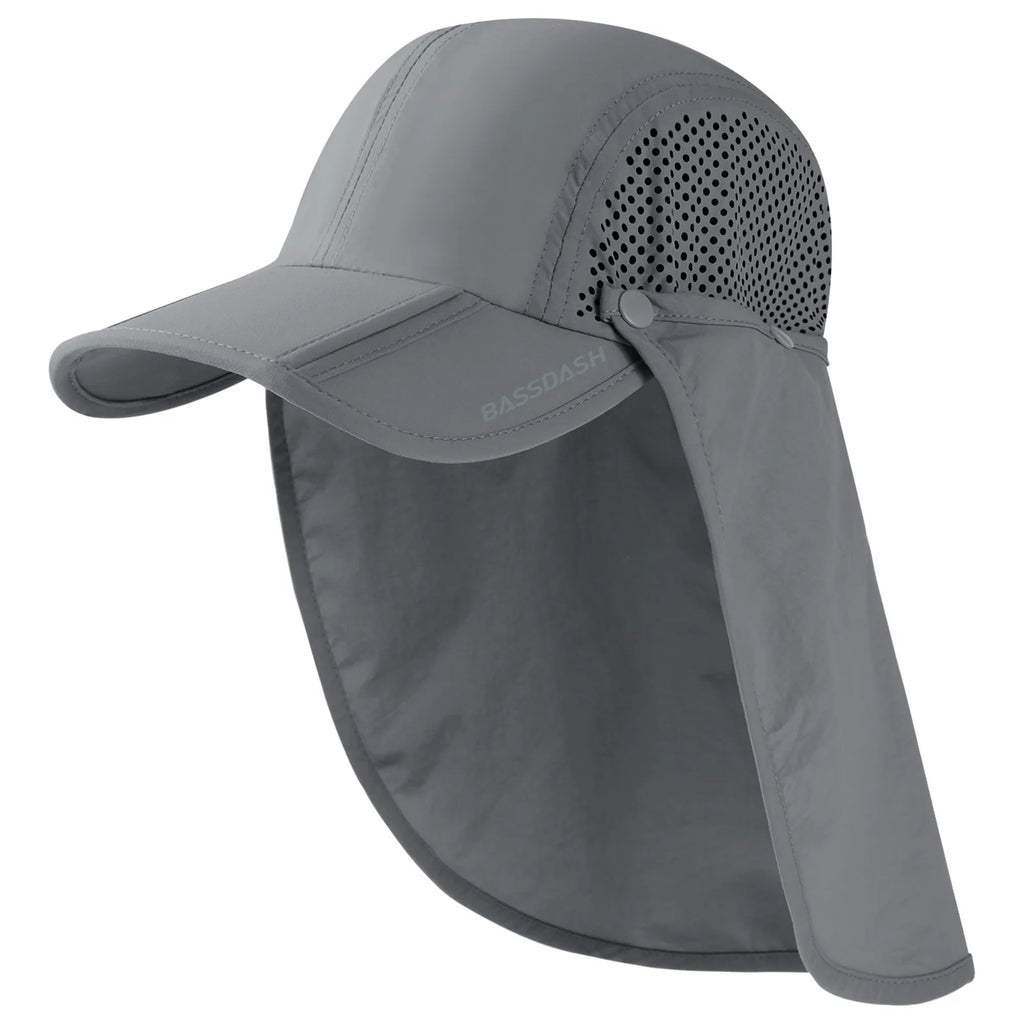 BASSDASH UPF 50+ Foldable Fishing Hat Baseball Cap with Removable Neck Flap Portable for Men Women Golf Hiking