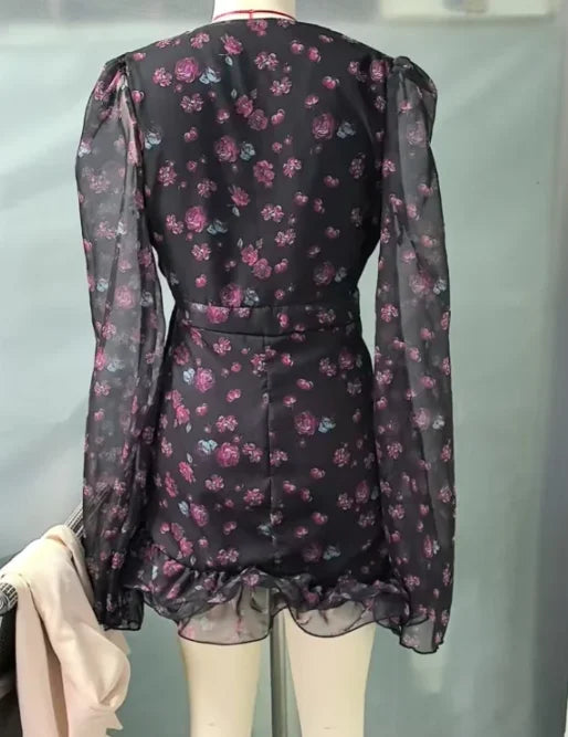 Sexy Flora Painted Ruffle Slim Dress Women Elegant Full Sleeves A-line Short Dresses 2026 Lady Summer Party Holiday Robes