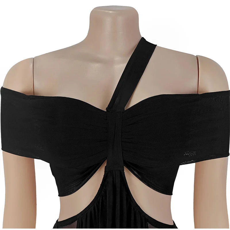 Sexy Beach Long Dress Women Hollow Out Backless Fold A Line Vestidos Female 2025 Summer Fashion Chic Solid High Waist Dresses