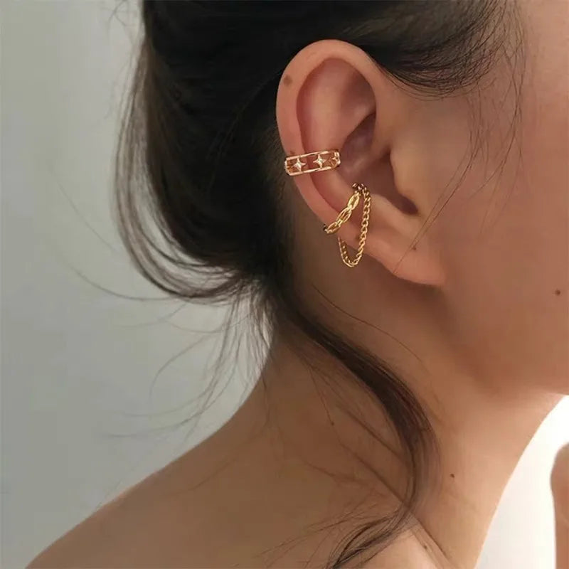 1Pc Fashion Minilist Fake Piercing Earcuff Earrings Chain Tassel Line for Woman No Piercing Ear Cuff Women Ear Jewelry