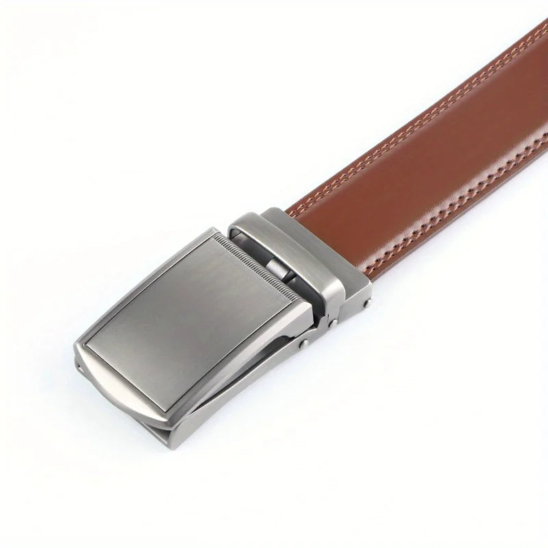 Original Genuine Leather Cowhide Belt for Men - Adjustable Automatic Buckle Versatile Casual Business Style Durable Alloy Buckle