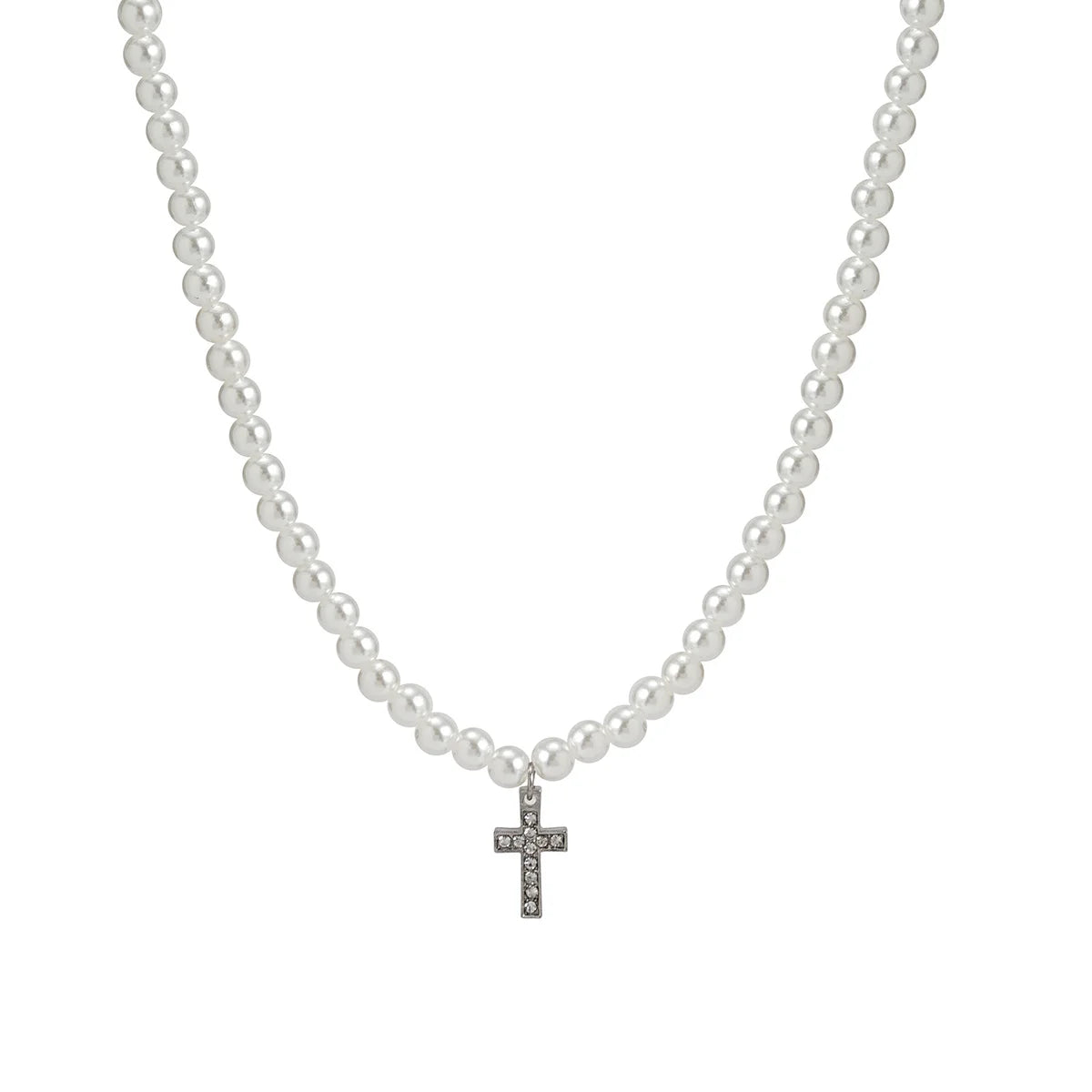 Pearl Beads Chain with Shiny Rhinestone Cross Pendants Necklace Men Trendy White Beaded Choker on Neck 2022 Fashion Jewelry Male