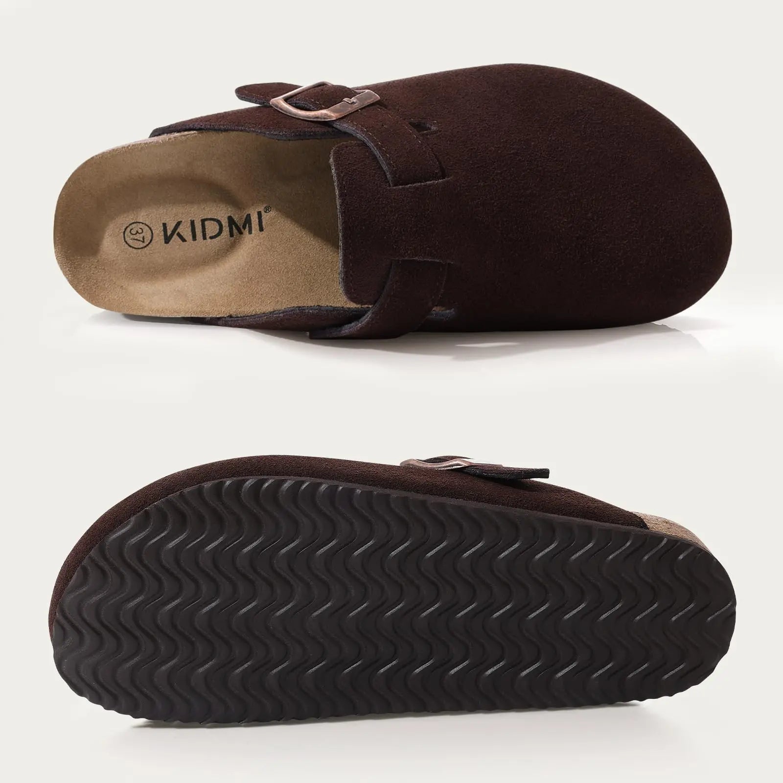 Comwarm Buckle Clogs For Women Men New Genuine Suede Clogs with Arch Support Soft Cork Footbed Mules Fashion Thick Beach Sandals