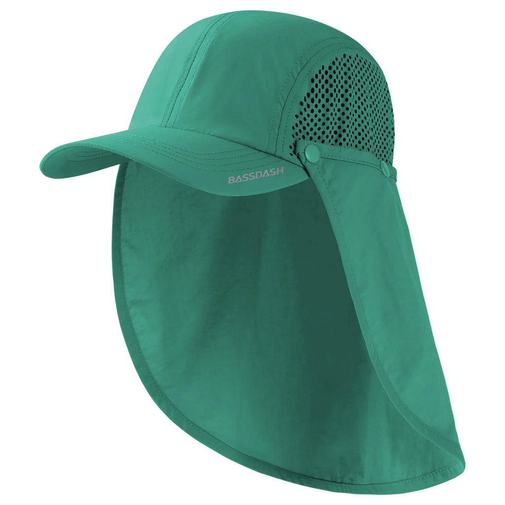 BASSDASH UPF 50+ Foldable Fishing Hat Baseball Cap with Removable Neck Flap Portable for Men Women Golf Hiking