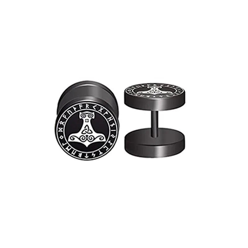 1Pair 18G Viking Rune Round Stud Earrings for Men Women, 316L Stainless Steel Cartilage Tragus Helix Earring Piercing Jewelry