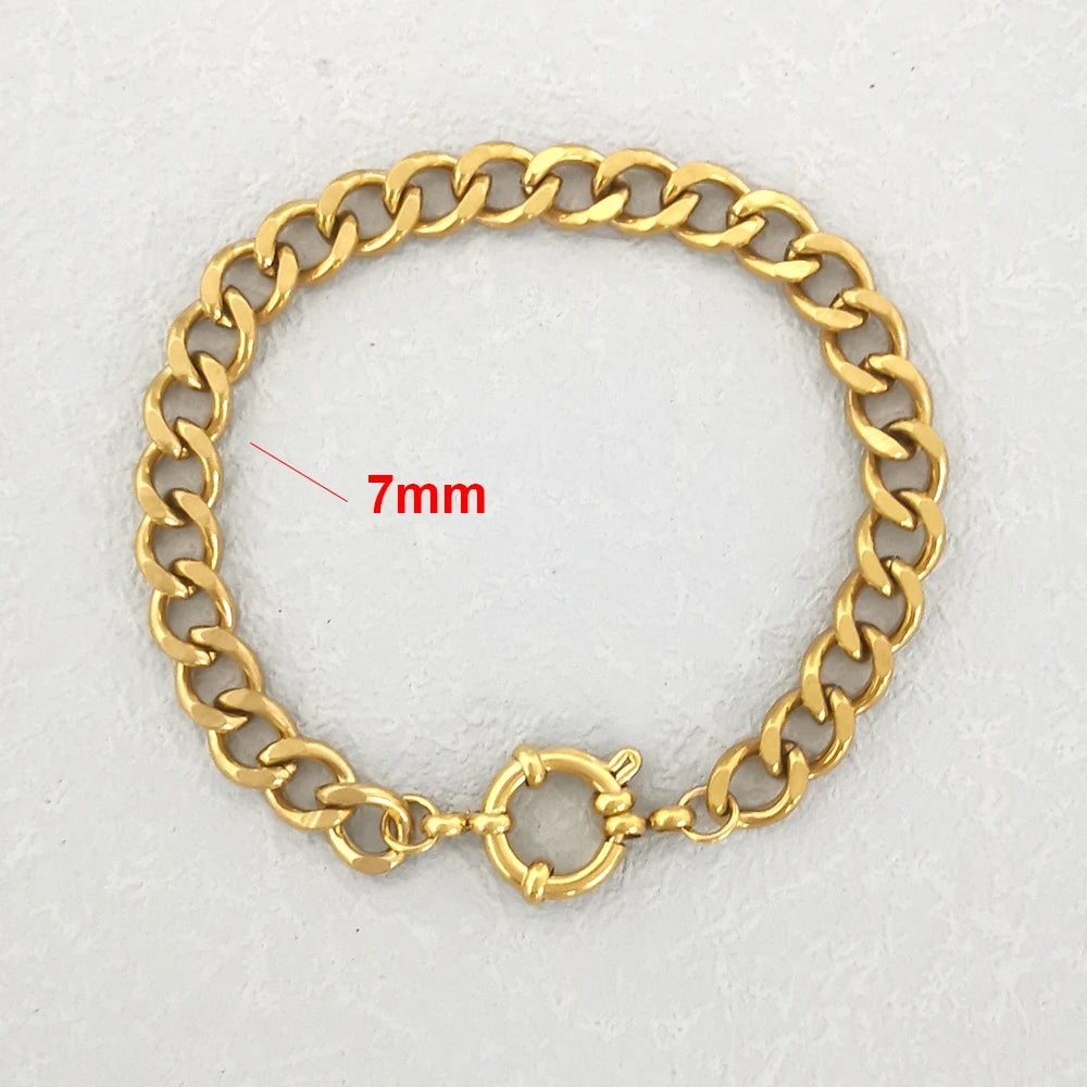 QMHJE Stainless Steel Bracelet Women Men Anchor Clasp Beads Chain Sailor Wheel Geometric Link Basic DIY Gold Silver Color Punk
