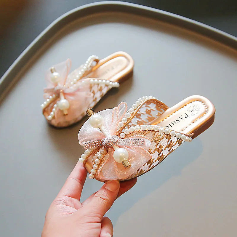 2025 New Girls Princess Sandals Summer Luxury Rhinestone Children Causal Shoes Chic Lace Kids Beach Sandals Open-toe Thick Soled