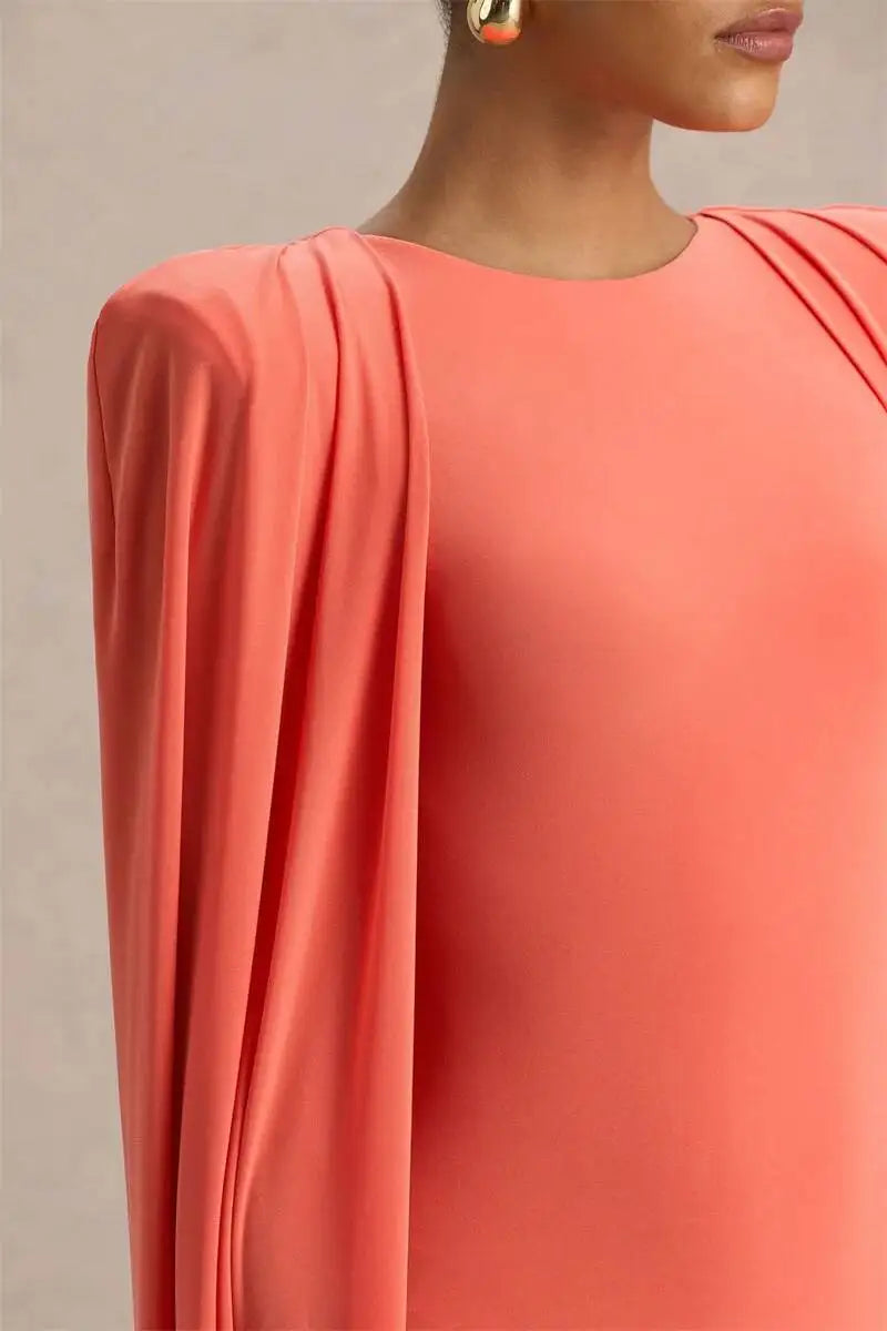 Blifanbo Sexy Cape Sleeve Maxi Dress Women Gown Fashion O Neck High Waist Split Zipper Club Party Long Dresses Female Elegant