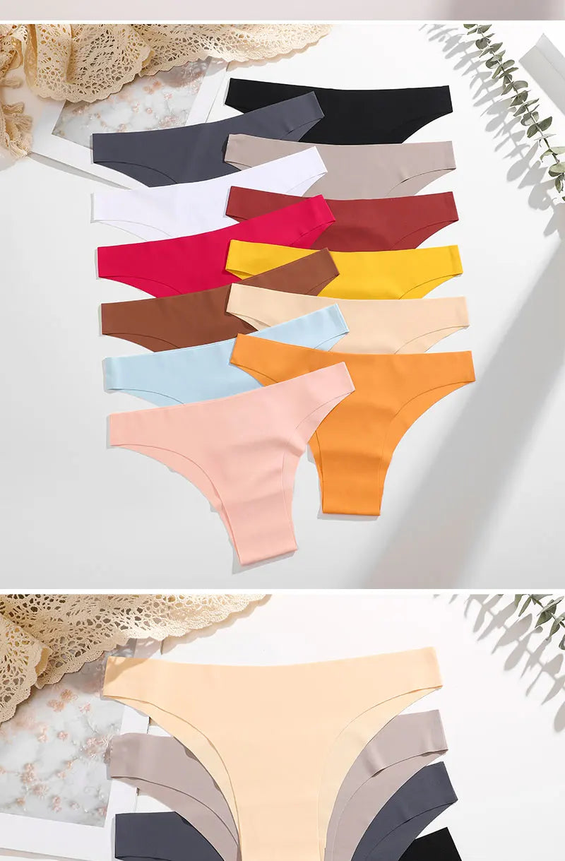 3Pcs/Set Ice Silk Seamless Underwear For Women Low Waisted Brazilian Pants Breathable High Elasticity Lingerie Intimates Panties